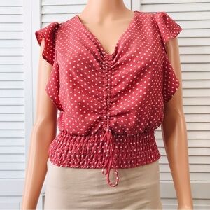 MONTEAU Coral White Polka Dot Crop Top Size Small